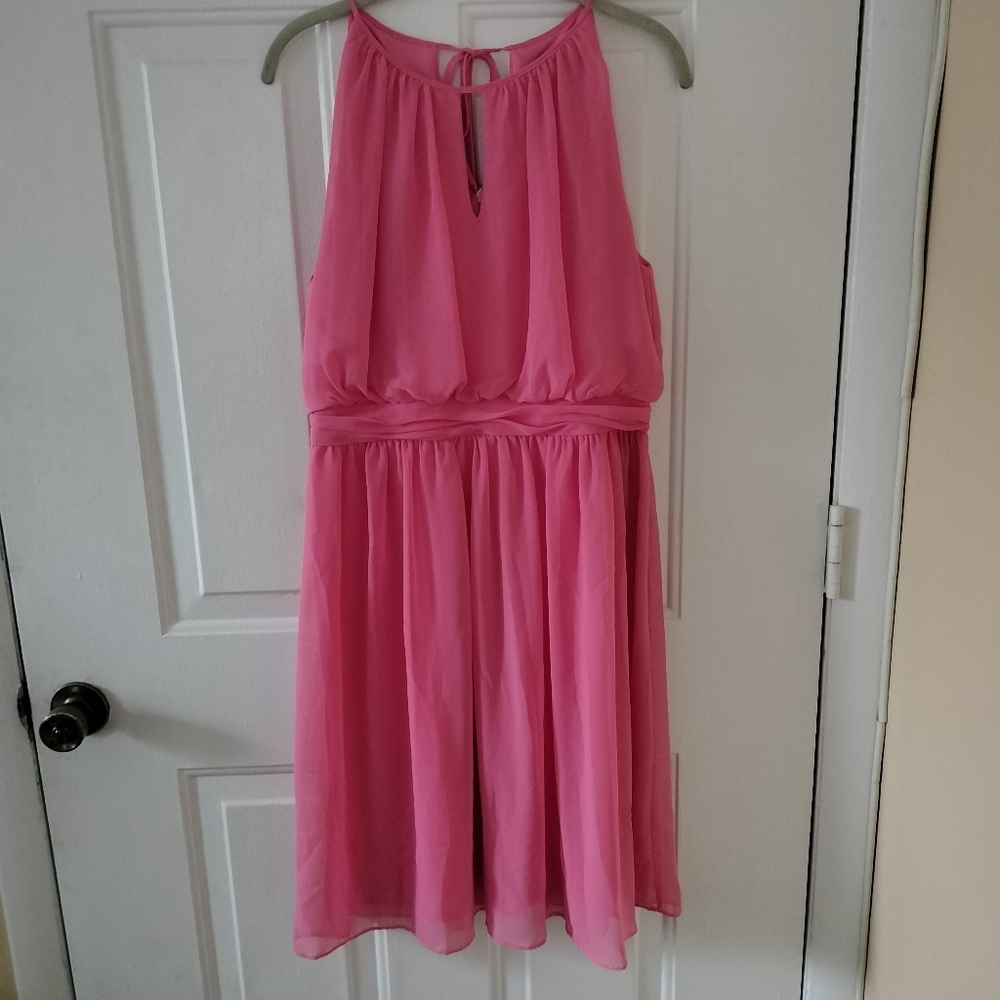 Adrianna Papell Pink Halter Chiffon Dress - Size 12 - Perfect For Weddings!